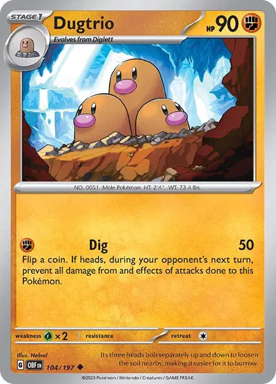 Dugtrio 104/197 · Reverse Holofoil (Obsidian Flames)