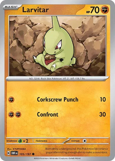 Larvitar 105/197 · Reverse Holofoil (Obsidian Flames)