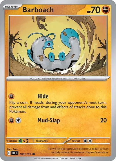 Barboach 108/197 · Reverse Holofoil (Obsidian Flames)