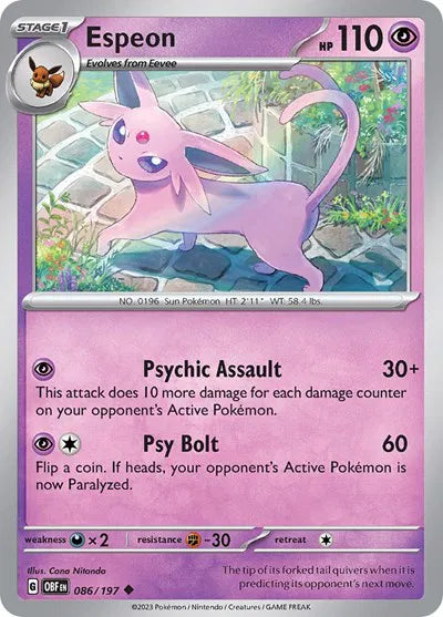 Espeon 086/197 · Reverse Holofoil (Obsidian Flames)
