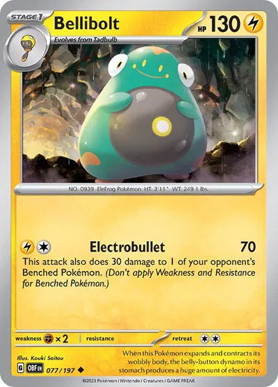 Bellibolt 077/197 · Reverse Holofoil (Obsidian Flames)