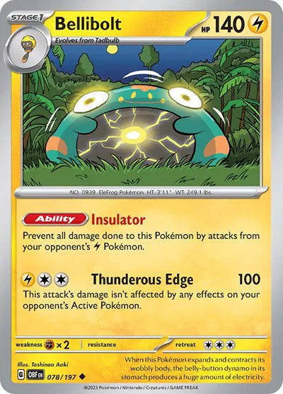 Bellibolt 078/197 · Reverse Holofoil (Obsidian Flames)