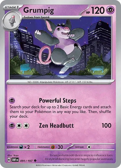 Grumpig 091/197 · Reverse Holofoil (Obsidian Flames)