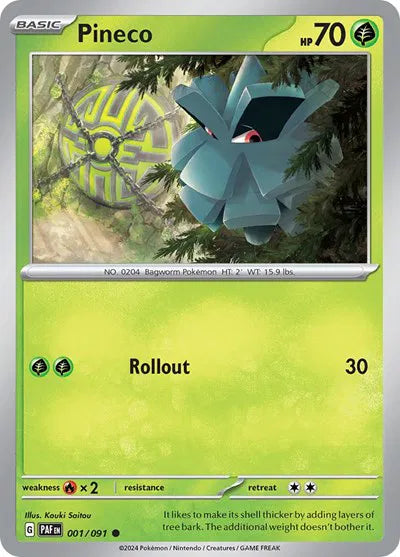 Pineco 001/091 · Reverse Holofoil (Paldean Fates)