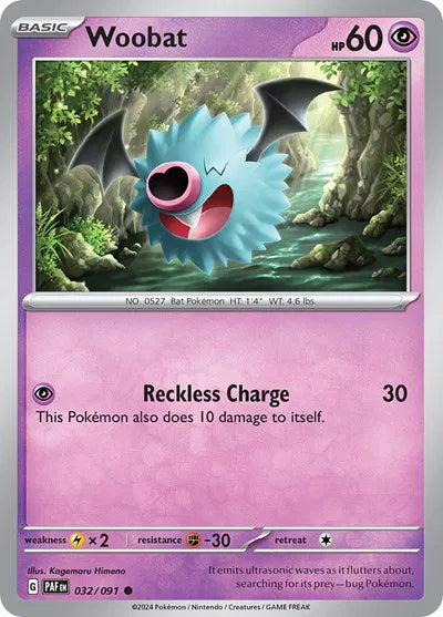 Woobat 032/091 · Reverse Holofoil (Paldean Fates)