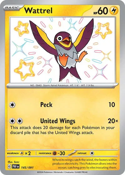 Wattrel 145/091 · Holofoil (Paldean Fates)