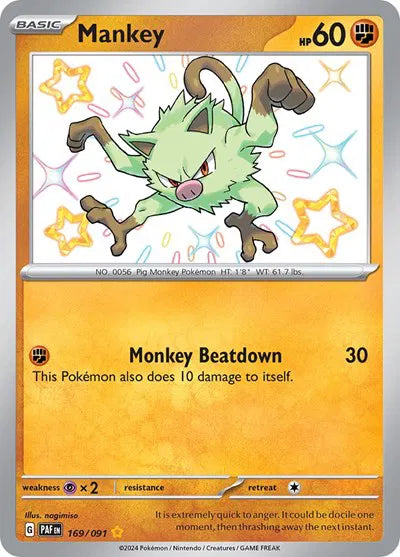 Mankey Paldean Fates Shiny Rare 169/091