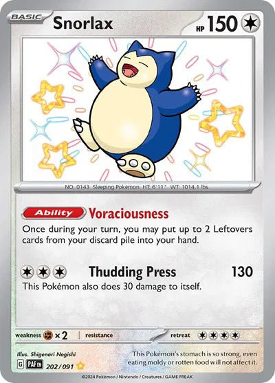 Snorlax Paldean Fates Shiny Rare 202/091
