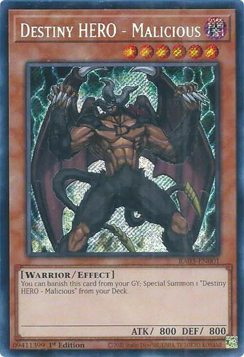 Destiny HERO - Malicious (Secret Rare) RA03-EN001 (Quarter Century Bonanza)