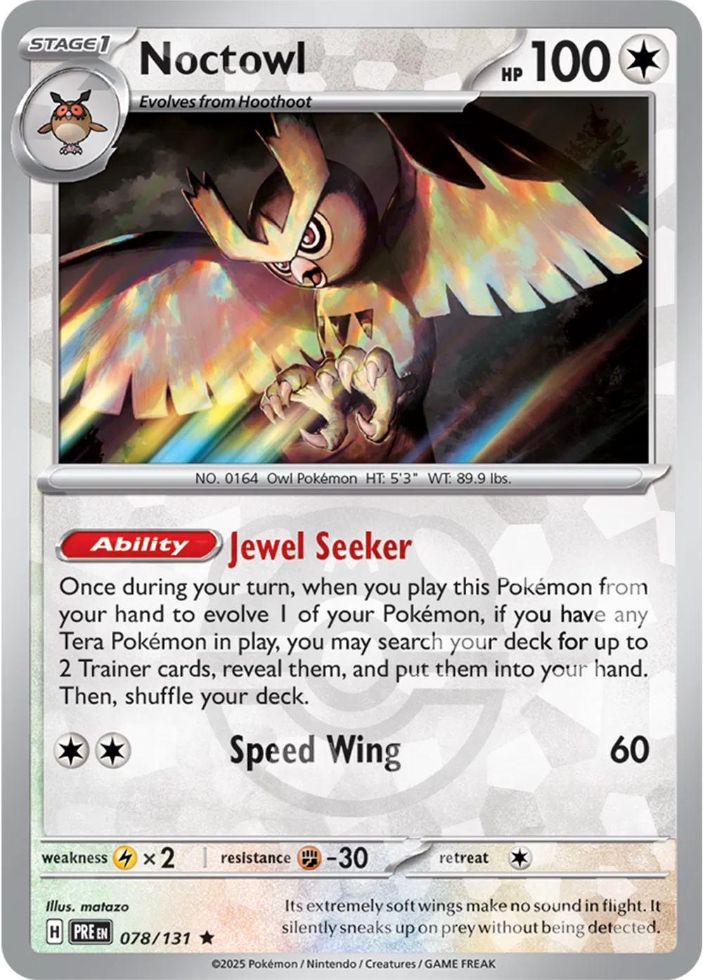 Noctowl (Master Ball Pattern) 078/131 · Holofoil (Prismatic Evolutions)