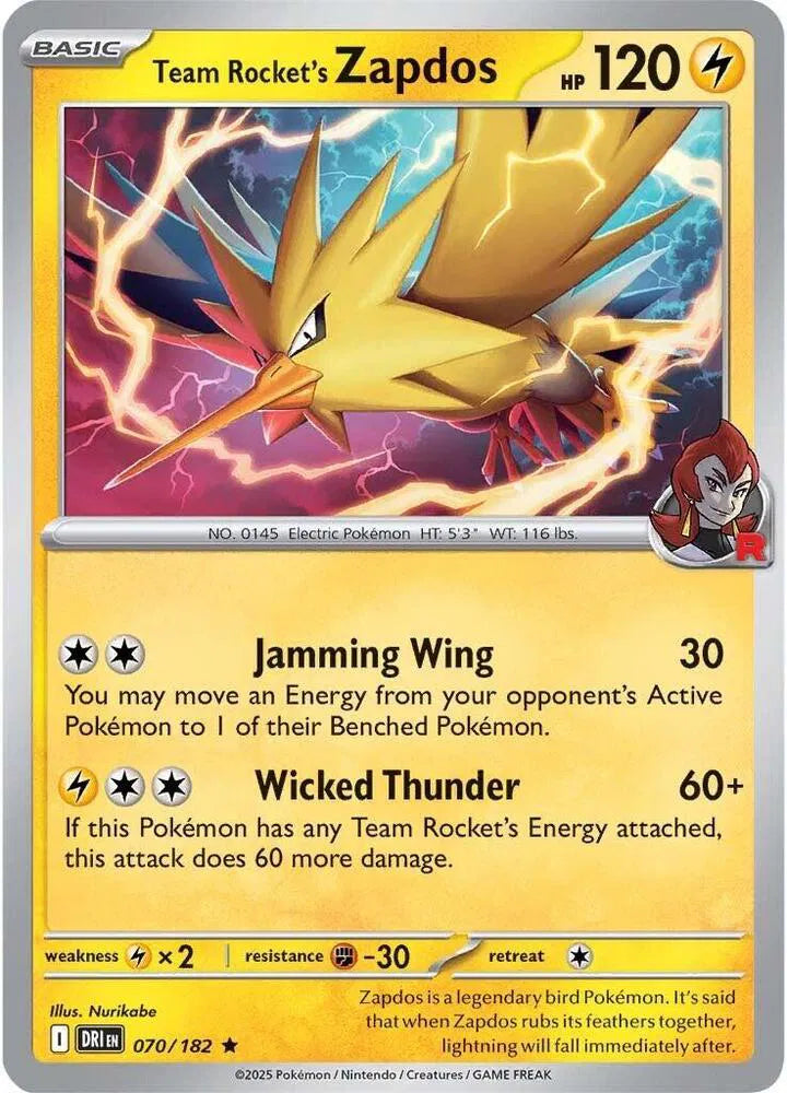 Team Rocket's Zapdos 070/182 · Holofoil (Destined Rivals)