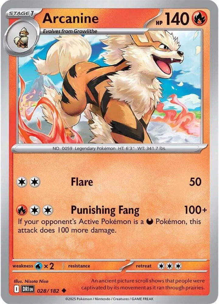 Arcanine 028/182 · Reverse Holofoil (Destined Rivals)