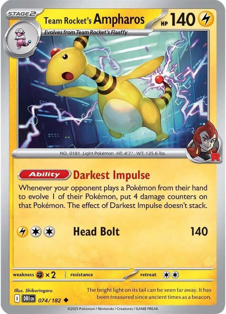 Team Rocket's Ampharos 074/182 · Reverse Holofoil (Destined Rivals)