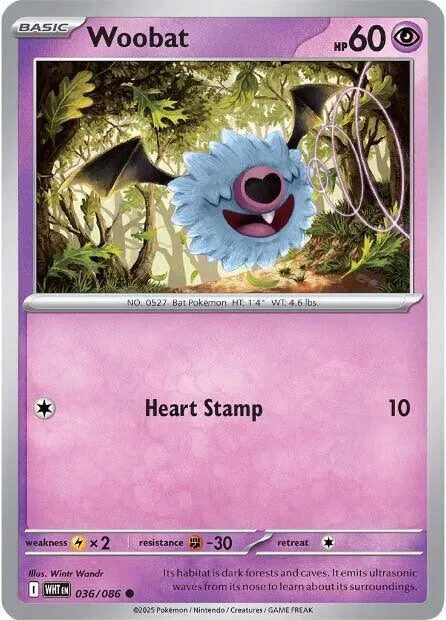 Woobat 036/086 · Reverse Holofoil (White Flare)