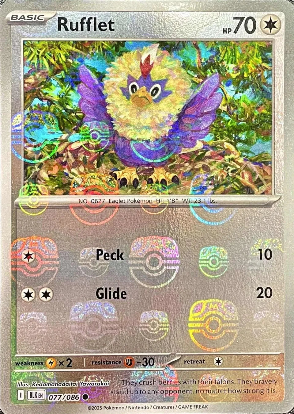 Rufflet (Master Ball Pattern) 077/086 · Holofoil (Black Bolt)