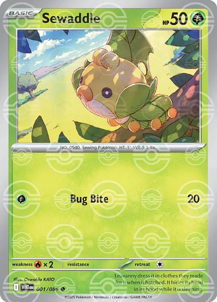 Sewaddle (Poke Ball Pattern) 001/086 · Holofoil (White Flare)
