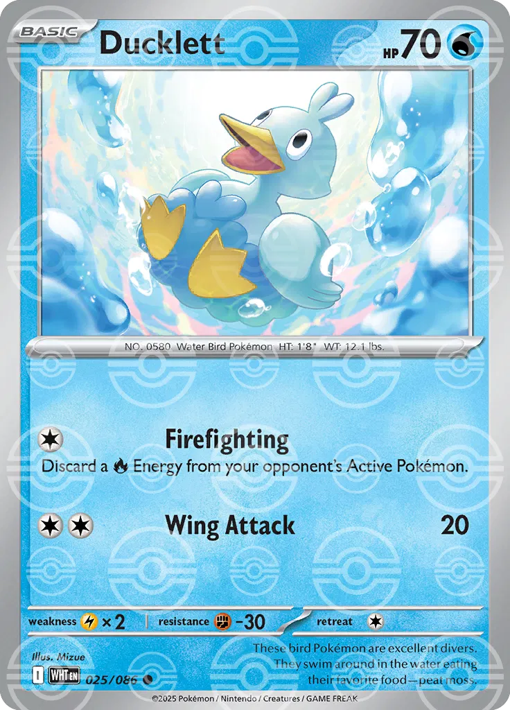 Ducklett - 025/086 (Poke Ball Pattern) - SV: White Flare (WHT)