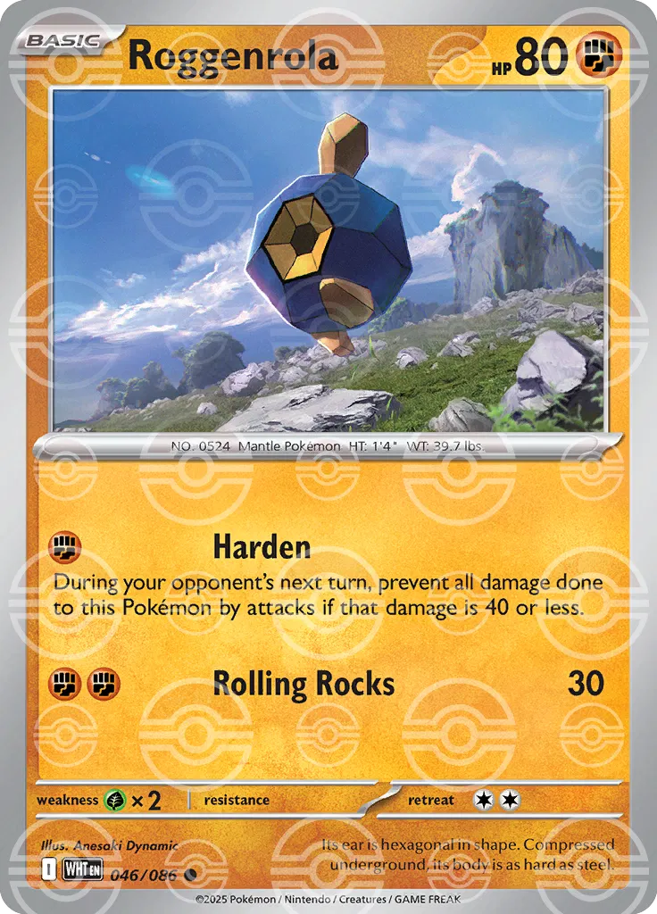 Roggenrola (Poke Ball Pattern) 046/086 · Holofoil (White Flare)