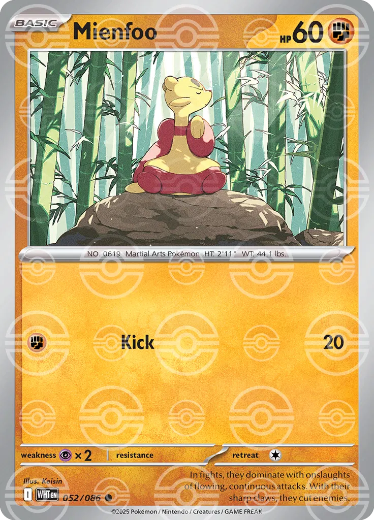 Mienfoo (Poke Ball Pattern) 052/086 · Holofoil (White Flare)