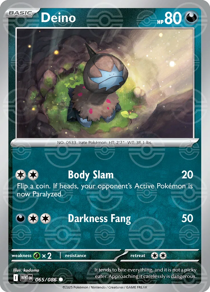 Deino (Poke Ball Pattern) 065/086 · Holofoil (White Flare)