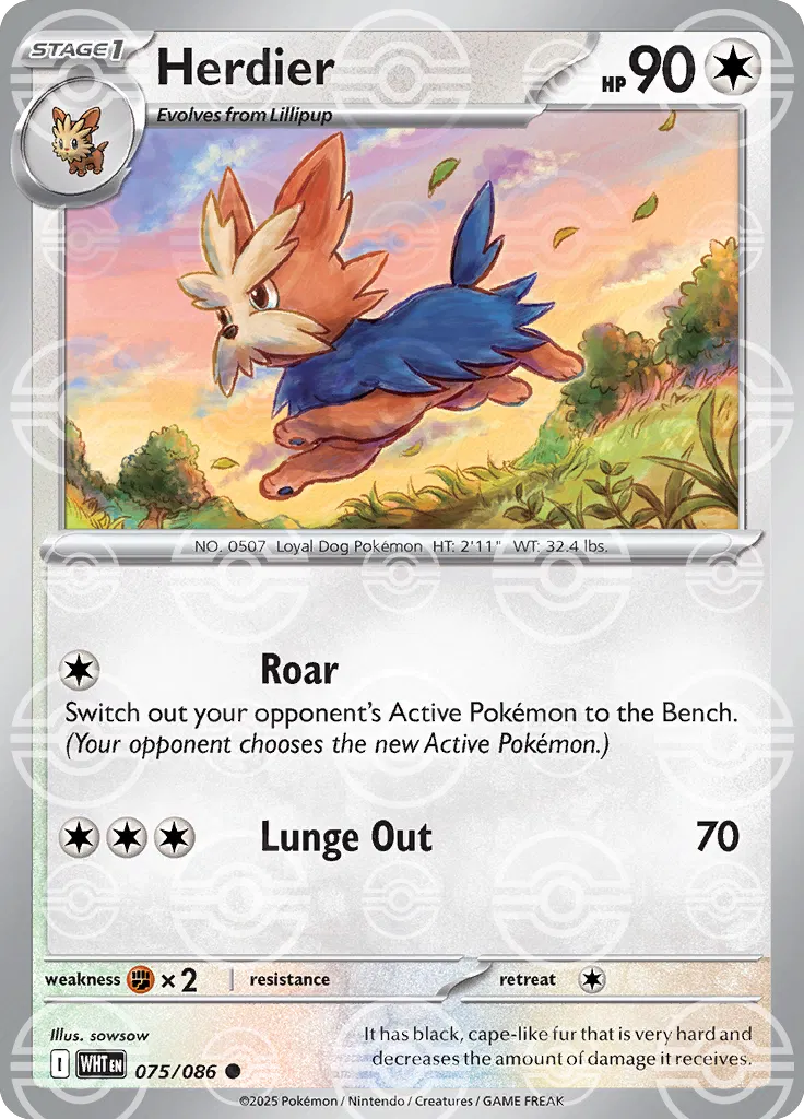 Herdier (Poke Ball Pattern) 075/086 · Holofoil (White Flare)
