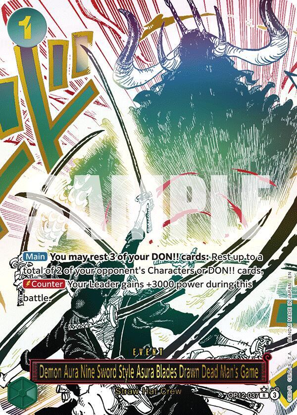Demon Aura Nine Sword Style Asura Blades Drawn Dead Man's Game (Alternate Art) OP12-037 (Legacy of the Master) — PSA 10