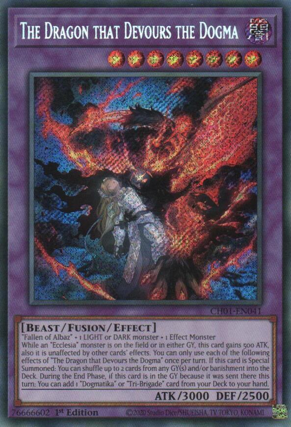 The Dragon that Devours the Dogma (Secret Rare) CH01-EN041 (THE CHRONICLES DECK: The Fallen & The Virtuous (All-Foil Edition))