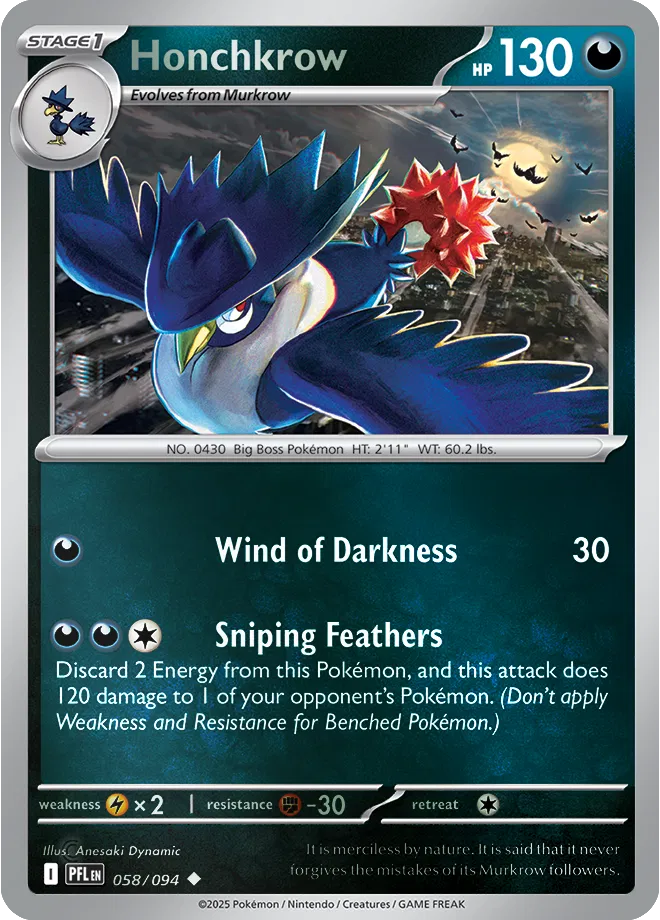 Honchkrow Phantasmal Flames Uncommon • 058/094 Reverse Holofoil