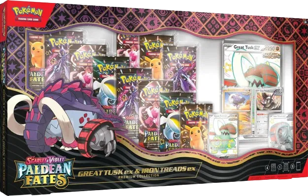 Paldean Fates Great Tusk ex & Iron Treads ex Premium Collection · Collection Box · Normal