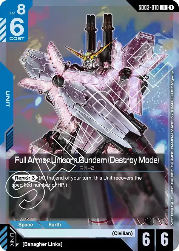 PSA 10 - Full Armor Unicorn Gundam (Destroy Mode) (Store Tournament Participant Pack 03) GD03-010 (Gundam Promotional Cards)