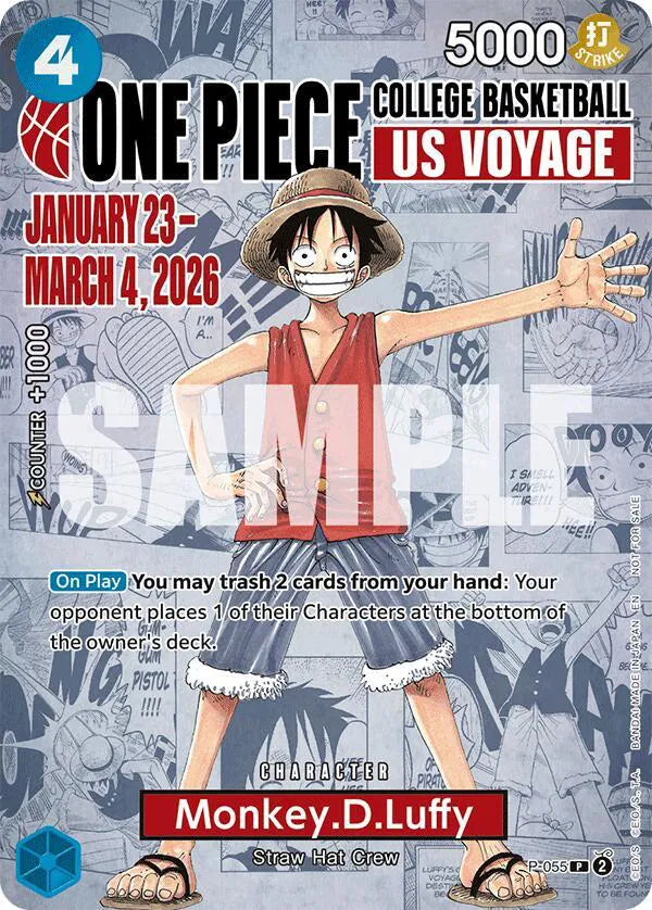 Monkey.D.Luffy (College Basketball US Voyage) P-055 (One Piece Promotion Cards) — PSA 10