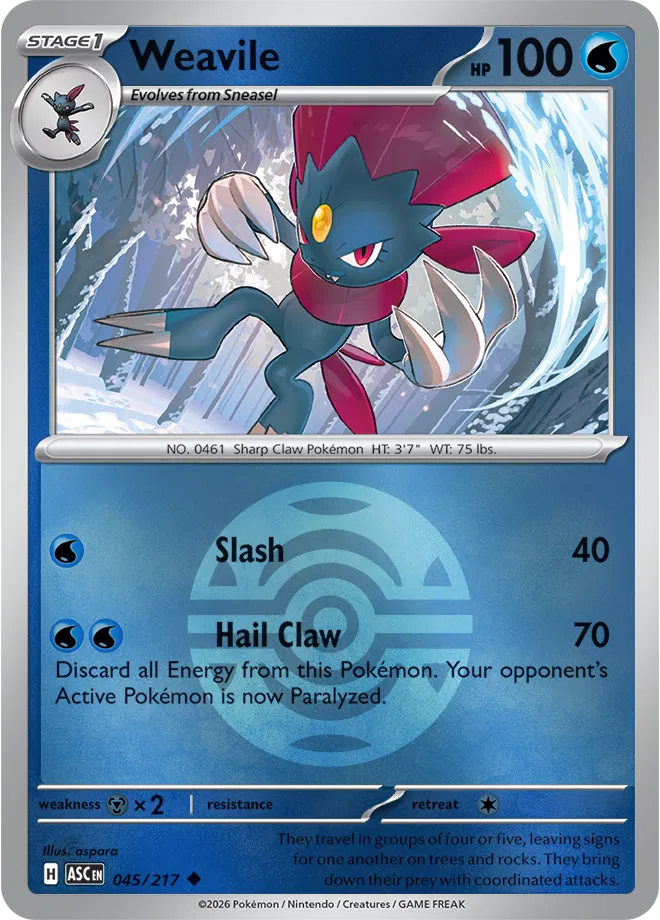 Weavile (Dusk Ball) 045/217 · Reverse Holofoil (Ascended Heroes)