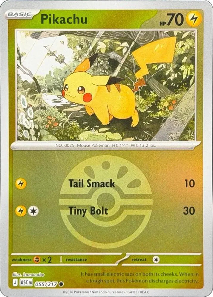 pokemon pikachu card 1995 Pikachu 055/217 - Ascended Heroes - Friend Ball Pattern