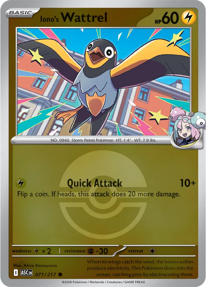 Iono's Wattrel (Poke Ball) 071/217 · Reverse Holofoil (Ascended Heroes)