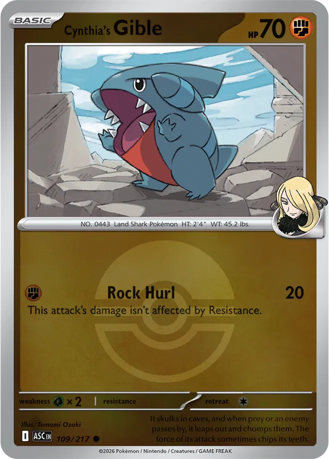 Cynthia's Gible (Poke Ball) 109/217 · Reverse Holofoil (Ascended Heroes)