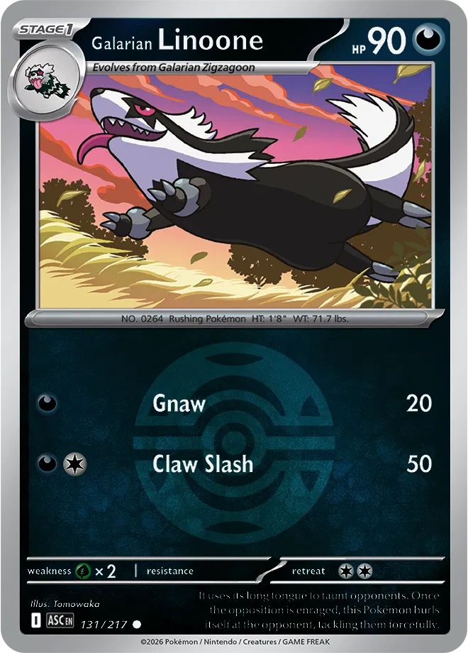 Galarian Linoone (Dusk Ball) 131/217 · Reverse Holofoil (Ascended Heroes)