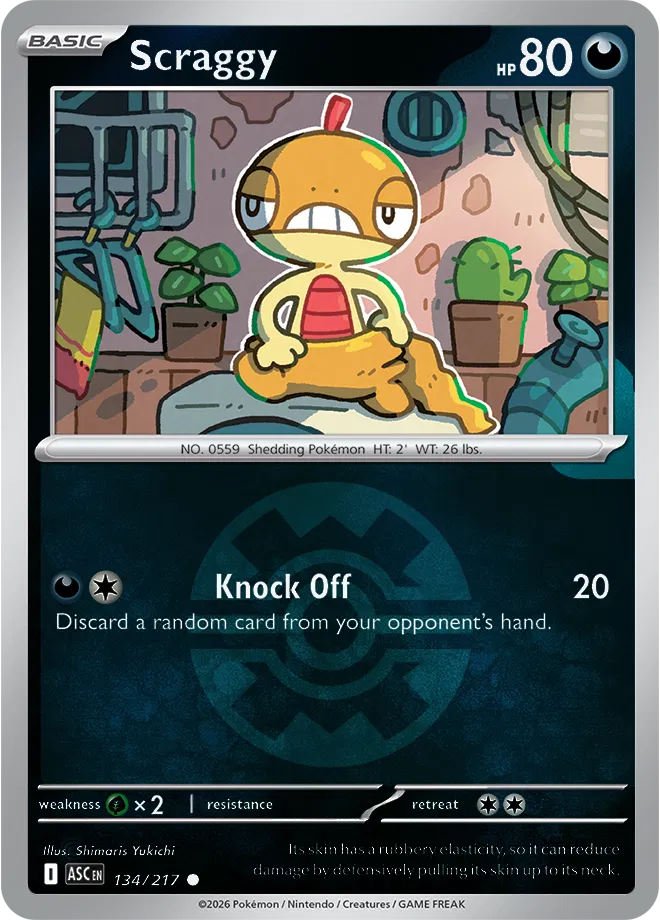 Scraggy (Quick Ball) 134/217 · Reverse Holofoil (Ascended Heroes)