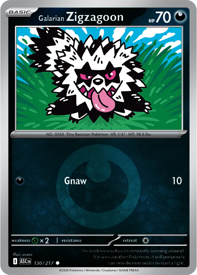 Galarian Zigzagoon (Energy Symbol Pattern) 130/217 · Reverse Holofoil (Ascended Heroes)