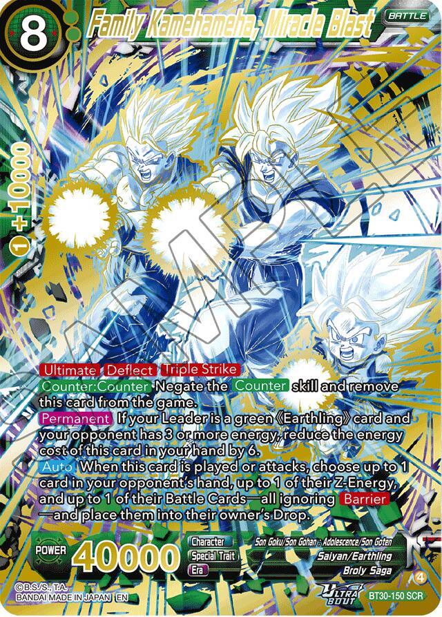 Family Kamehameha, Miracle Blast (SCR) BT30-150 · Foil (Three Glorious Fighters) — BGS 10 (Pristine)