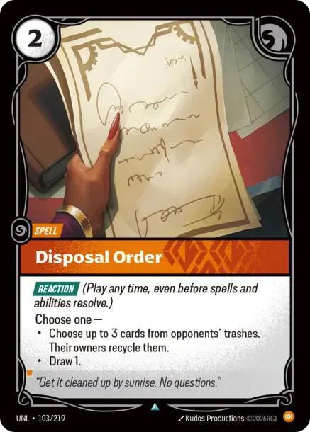 Disposal Order 103/219 · Normal (Unleashed)