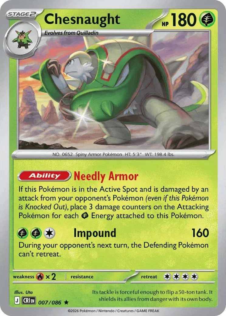 Chesnaught 007/086 · Reverse Holofoil (Chaos Rising)