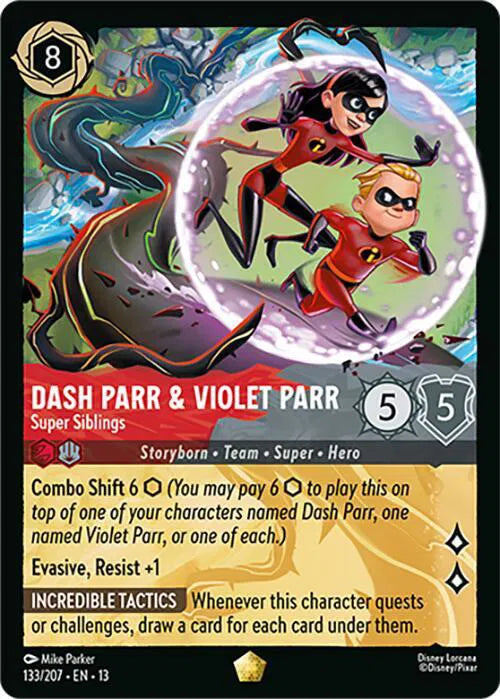 Dash Parr & Violet Parr - Super Siblings 133/207 · Cold Foil (Attack of the Vine!)