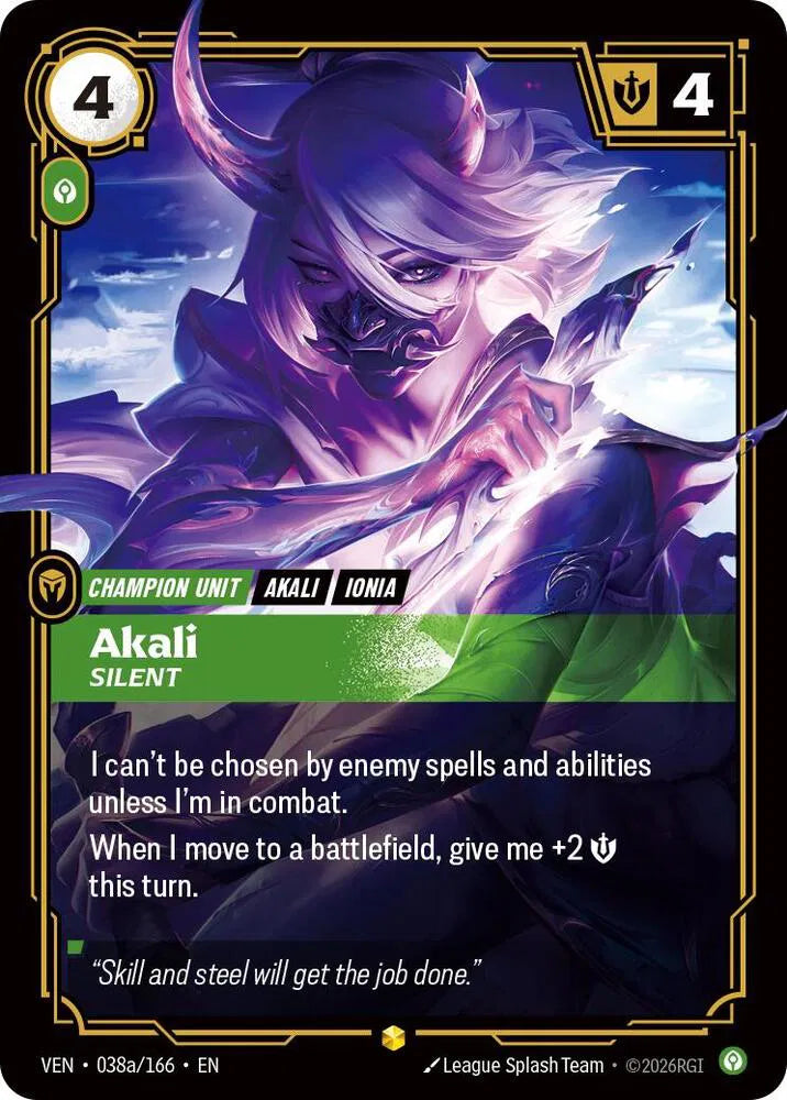 Akali, Silent (Alternate Art) 038a/166 · Foil (Vendetta)