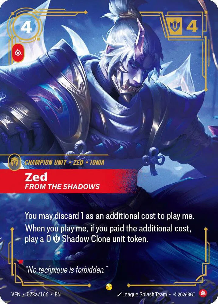 Zed, From the Shadows (Alternate Art) 023a/166 · Foil (Vendetta)