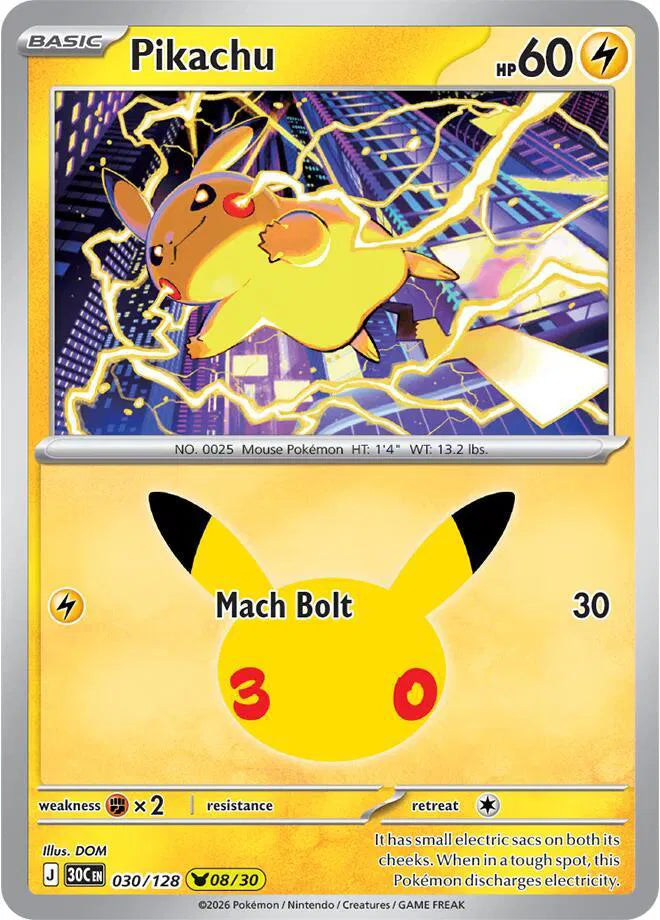 Pikachu - 030/128 - ME: 30th Celebration (30C)