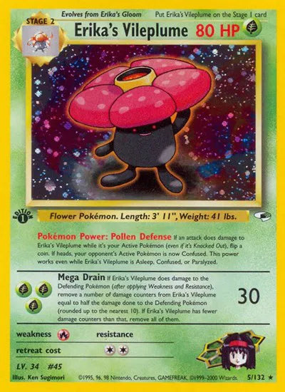 Erika's Vileplume 5 · Unlimited Holofoil (Gym Heroes) — PSA 9
