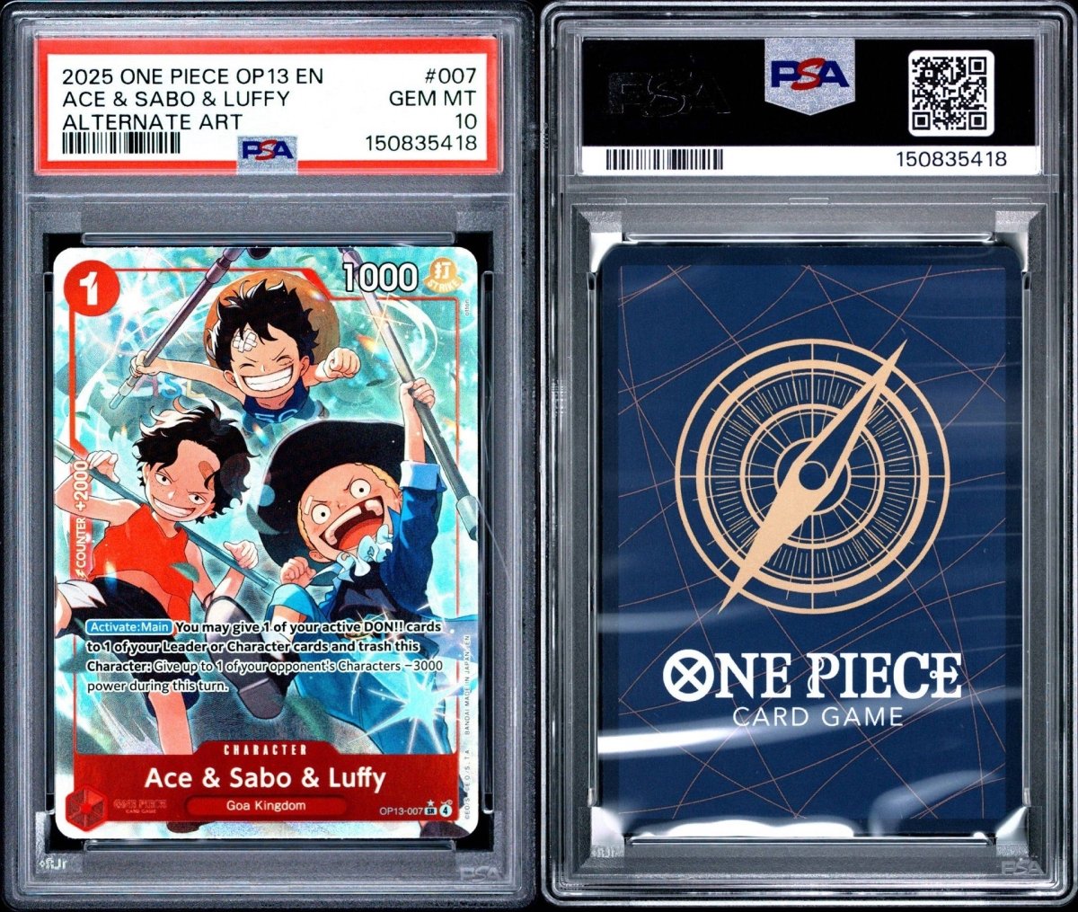 PSA 10 - Ace & Sabo & Luffy Alt Art (OP13-007) [Cert 150835418] by Sealed Collectibles on MYNTED
