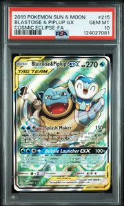 PSA 10 GEM MINT - BLASTOISE & PIPLUP GX - COSMIC ECLIPSE - 215/236 by TBD TCG on MYNTED