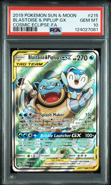 PSA 10 GEM MINT - BLASTOISE & PIPLUP GX - COSMIC ECLIPSE - 215/236 by TBD TCG on MYNTED