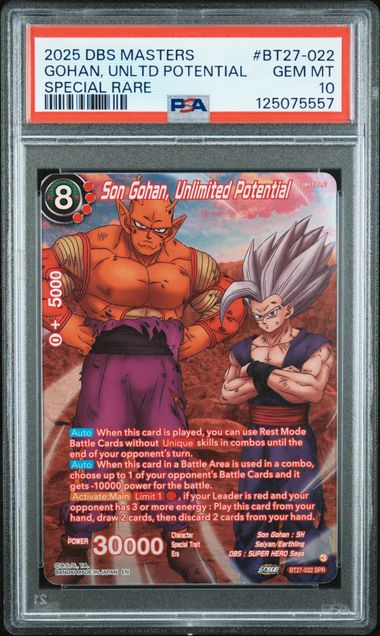 PSA 10 GEM MINT - DRAGON BALL SUPER CARD GAME MASTERS SERIES 27 HISTORY OF Z BT27-022 GOHAN, UNLTD POTENTIAL SPECIAL RARE by TBD TCG on MYNTED